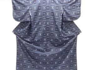 未使用品　市松に絣柄織出し手織り紬着物